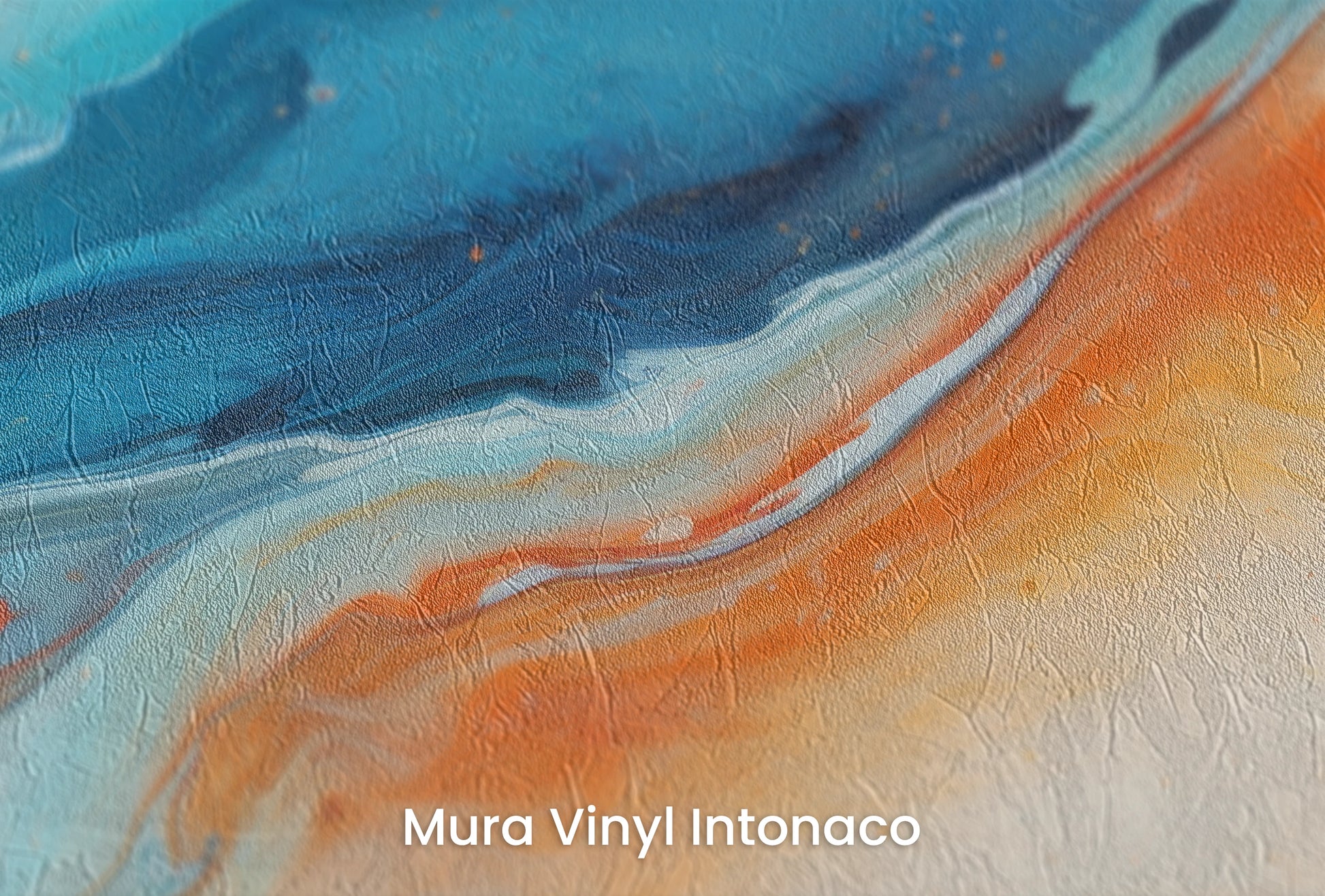Zbliżenie na artystyczną fototapetę o nazwie Cosmic Ballet na podłożu Mura Vinyl Intonaco - struktura tartego tynku.