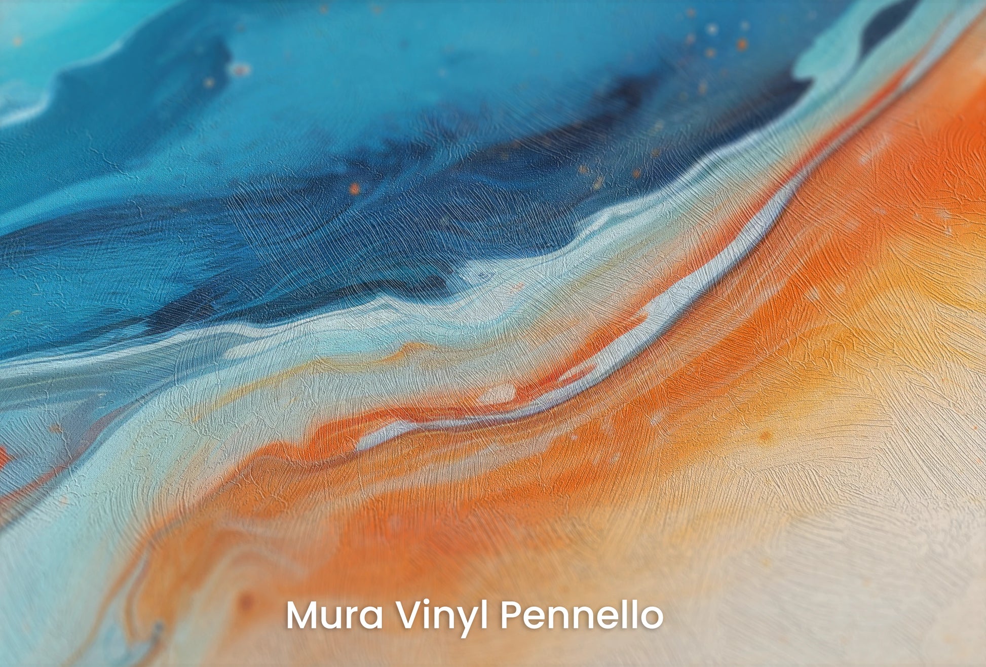 Zbliżenie na artystyczną fototapetę o nazwie Cosmic Ballet na podłożu Mura Vinyl Pennello - faktura pociągnięć pędzla malarskiego.