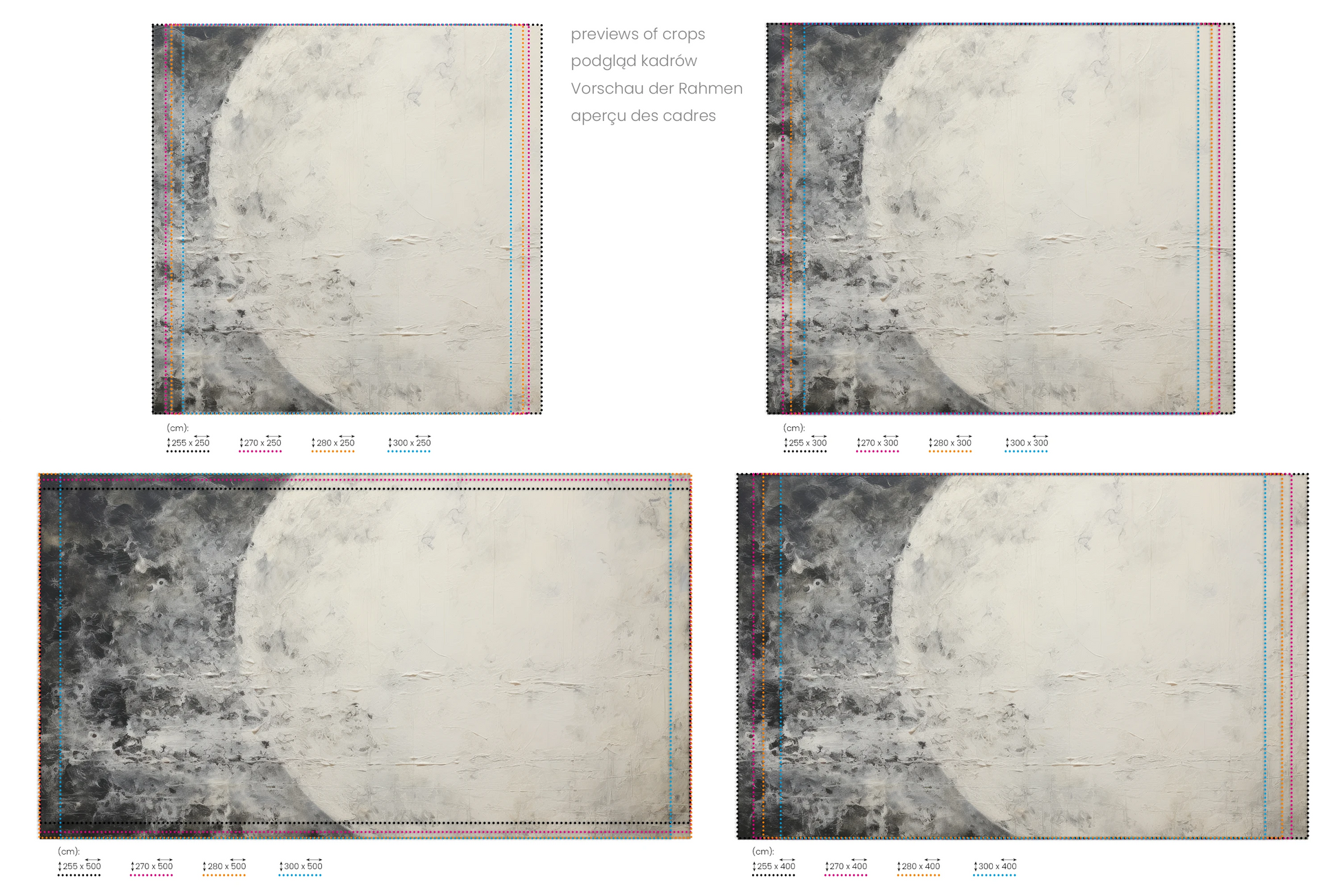 Na obrazie znajduje się prezentacja przykładowych rozmiarów fototapety o nazwie Jupiter's Watch. Rozmiar fototapety jest dowolny.
