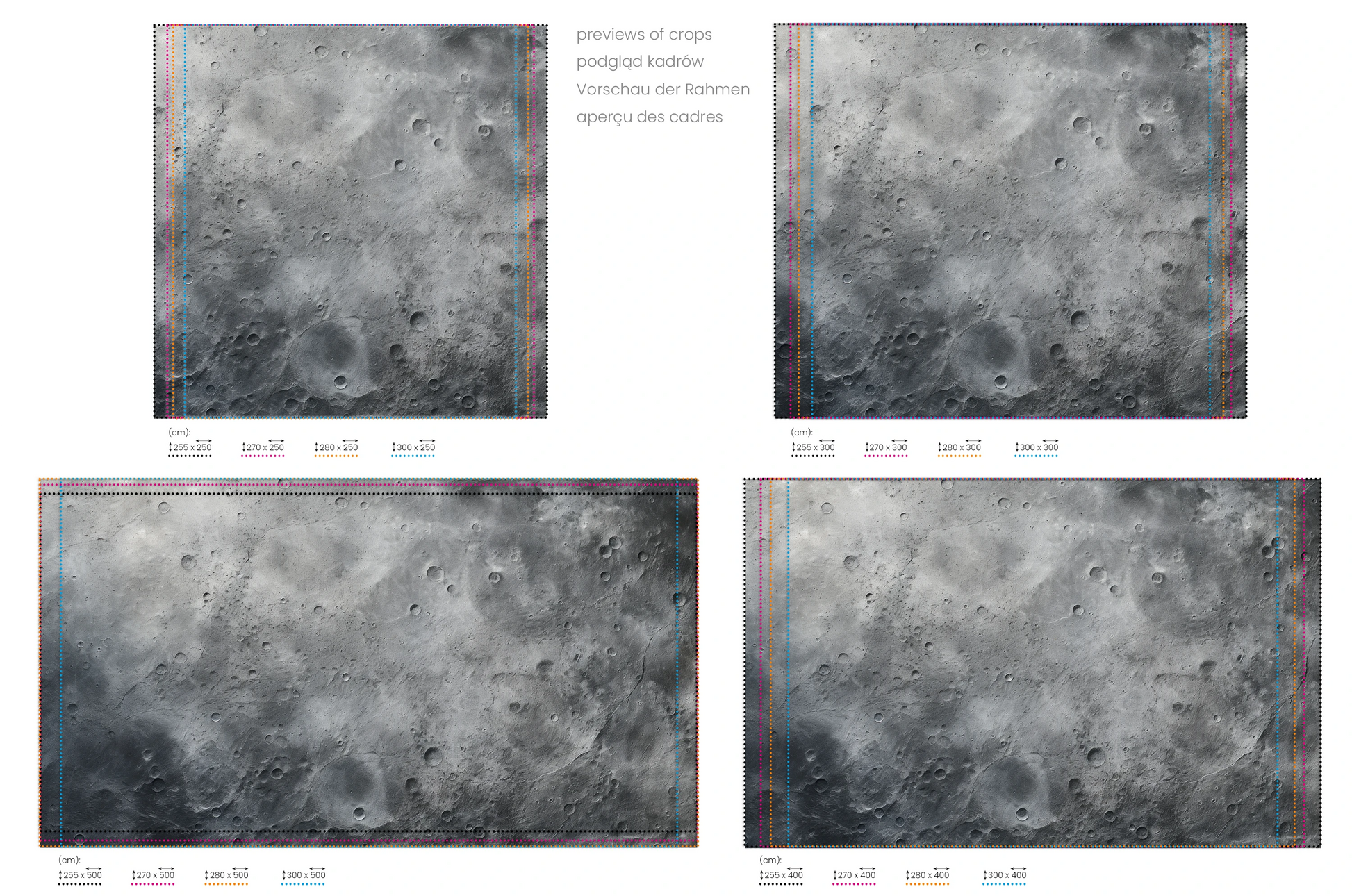 Na obrazie znajduje się prezentacja przykładowych rozmiarów fototapety o nazwie Serene Nebula. Rozmiar fototapety jest dowolny.